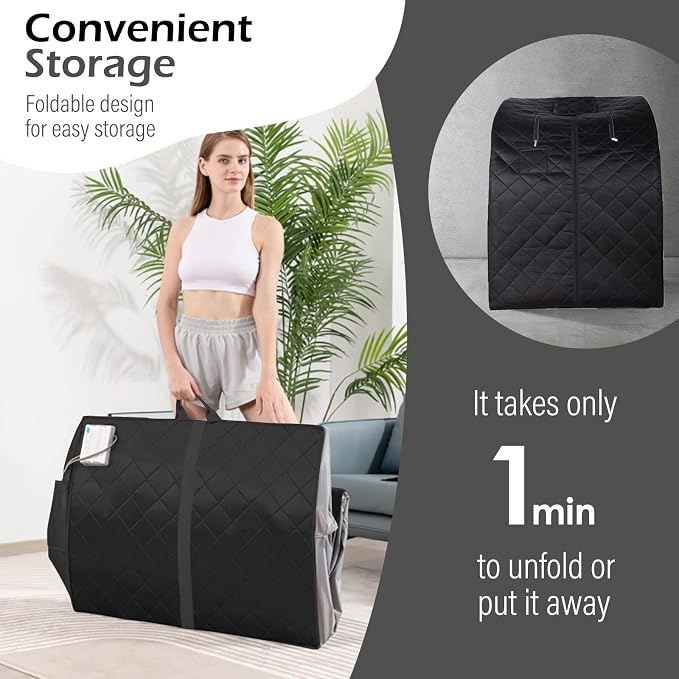 ZONEMEL Oversize Portable Far Infrared 1 Person Sauna, Personal Sauna Spa for Relaxation at Home, with Handheld Remote Control, Heated Footpad and Folding Chair (L 33.0” x W 31.5” x H 40”, X-Large)