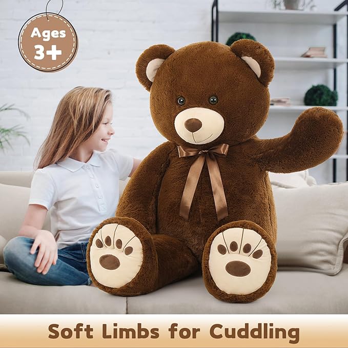 MorisMos Giant Teddy Bear, 51in Life Size Cuddly Plush for Baby Shower, Birthday, Valentine (Brown)
