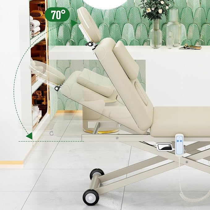 Olela 31.2" Electric Heavy Duty Massage Table - Stationary Massage Table with Elerict Lift and Manual Adjustable Backrset, Treatment Table with C-Shape Pilow and X Frame, PU Leather for Spa, Beauty
