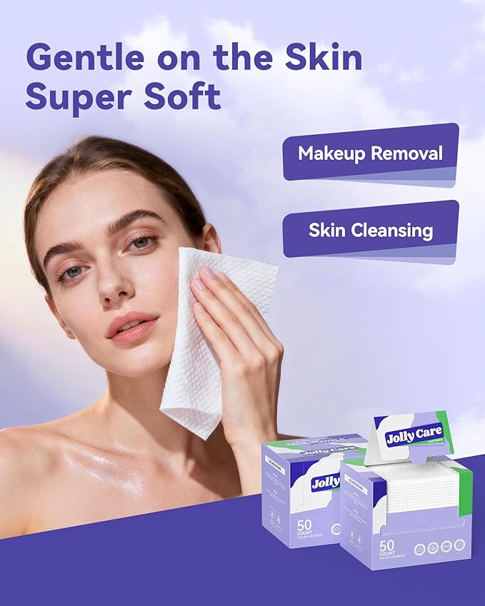 Disposable Face Towels, 10"×12" XL Face Towelette Disposable, Soft Makeup Remover Dry Wipes, Thick Facial Tissue for Women Cleansing, Skin Care, 50 Count (1 Pack)