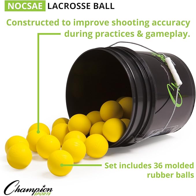 Champion Sports Lacrosse Balls Bucket - 36 Count NCAA & NFHS Certified Regulation Training & Game Balls - Yellow