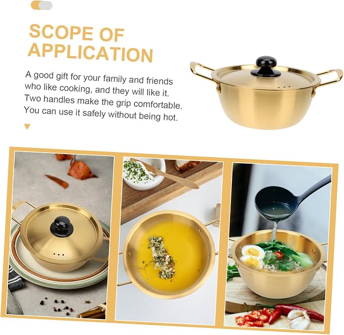 Ciieeo 1 Set Stainless Steel Instant Noodle Pot Seafood Noodle Pot Non Stick Cookware Korean Ramen Stainless Cookware Boiling Small for 1 Person Breast Milk Binaural