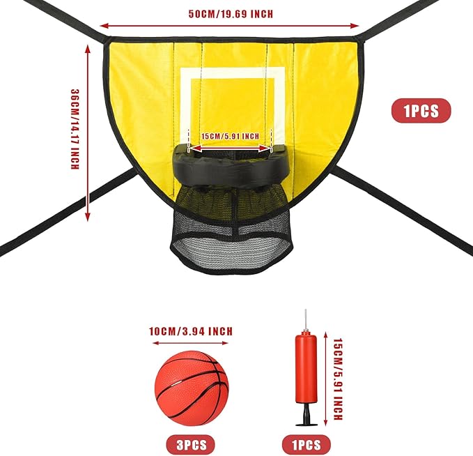 Trampoline Basketball Hoop Set, Trampoline Basketball Hoop Attachment Waterproof Basketball Goal for Trampoline Soft Basketball Game Accessories for All Ages Basketball Lovers