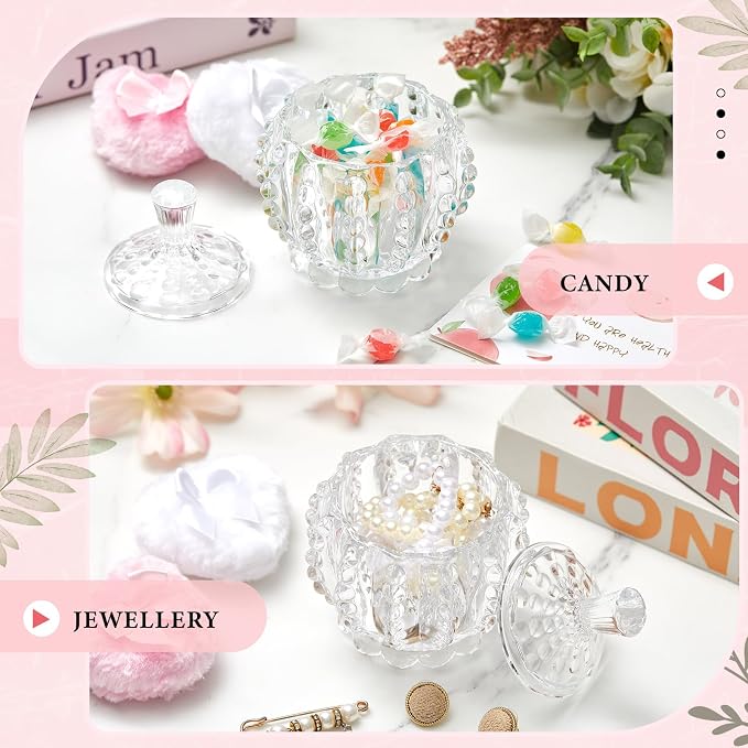Tioncy 3 Pcs Large Body Powder Puff and Container Valentine's Day gift Powder Container with Puff Crystal Case Soft Washable Reusable Velour Face Body Glitter Wet Dry Makeup (Pearl,Clear)