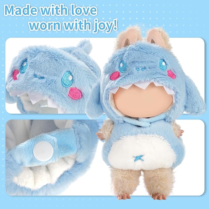 Cute Clothes for Doll Design Outfit Pop Blind Mystery Box Accessories Mart Mini La Boo-Boo Blah Bu Bu BuLafufu Ropa Plush Toy Stuff Dress Overalls Hoodie Pajamas (Blue Whale)