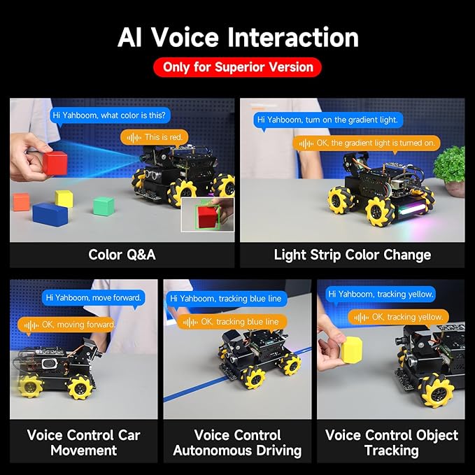 Yahboom AI Vision Robot Pi5-16GB with 2DOF HD Camera Mecanum Wheels Support Python Progamming Open Source DIY Robot Kit for 16+ Teens (with RPi 5-16GB)