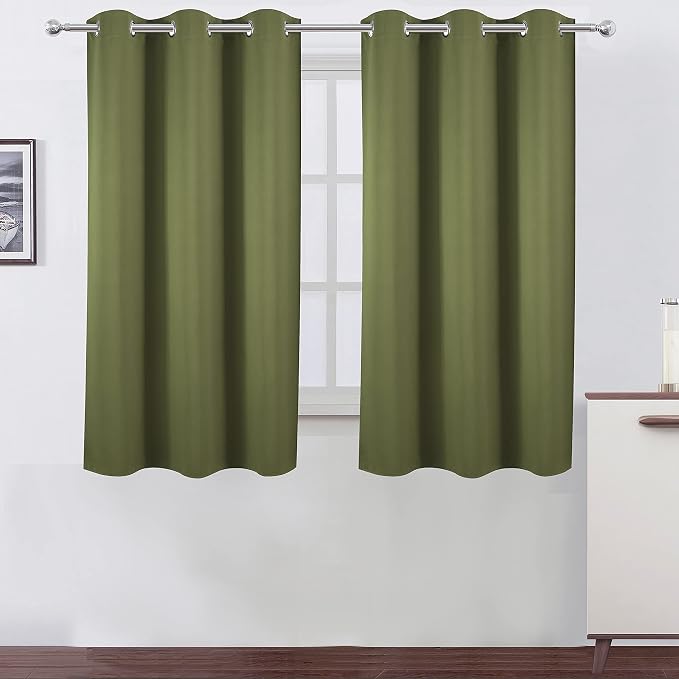 LEMOMO Oilve Green Blackout Curtains 38 x 54 Inch Length/Set of 2 Curtain Panels/Thermal Insulated Room Darkening Blackout Curtains