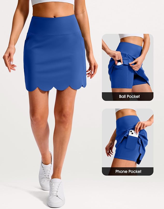 16" Skorts for Women with 4 Pockets High Waisted Scalloped Hem Athletic Tennis Skirt Golf Skort Dressy Casual