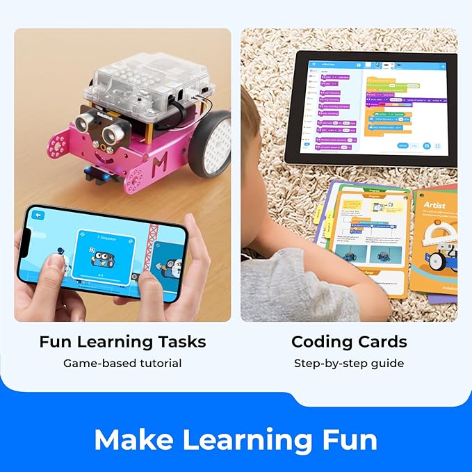 Makeblock mBot Robot Kit, STEM Projects for Kids Ages 8-12 Learn to Code with Scratch Arduino, Robot Kit for Kids, Computer Programming for Beginners Gift for Boys and Girls 8 Pink
