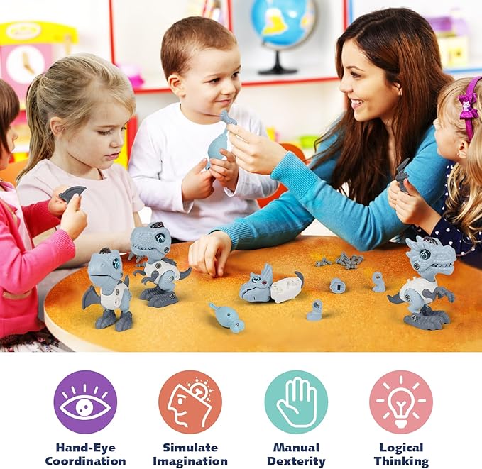Dinosaur Take Apart Toys for Kids 3-5, STEM Building Construction With Sound and Light, Party Christmas Birthday Gifts for 3-8 Year Old Boys