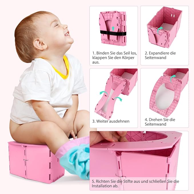 Travel Potty for Kids, Reusable Portable Folding Potty for Toddler, Foldable Toilet for Outdoor Camping, Toddler Potty Seat(Pink)