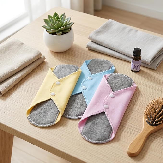 9 PCS Washable Incontinence Pads for Women, Reusable Incontinence Pads for Women, Reusable Panty Liners, Set with 3 Pink, 3 Yellow, 3 Blue, Soft and Absorbent, Comfortable and Discreet