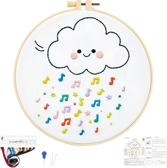 Crafmanoe Cute Embroidery Kits for Beginners Adults, Hand Embroidery Starter Kits, Stamped Cross Stitch Kits for Beginner Adult Craft Kits for Women, Entire Set of Embroidery Supplies & Video Tutorial