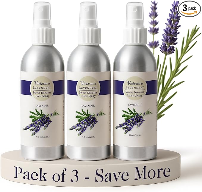 Victoria's Lavender Linen Spray - Aromatherapy Pillow Mist & Linen Spray for Bedding, Soothing Lavender Essential Oil Pure Blend for Bed & Pillows, Relaxing, Handmade in the USA - 3 Pack, 8 oz