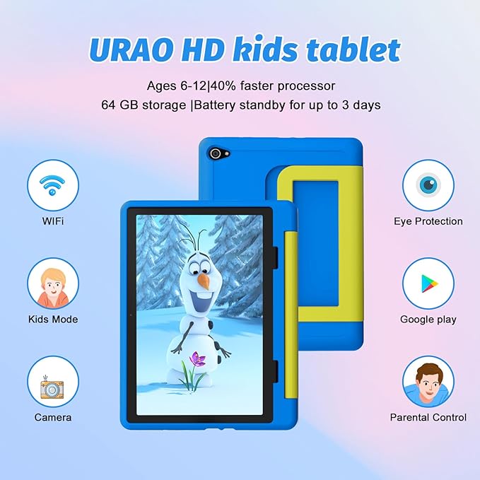 Kids Tablet, Android 15 Tablet for Kids 10 inch Octa-Core with Case, 64GB 1TB TF Card Expandable for Toddler Children, Parental Control, Dual Camera, WiFi,Gift