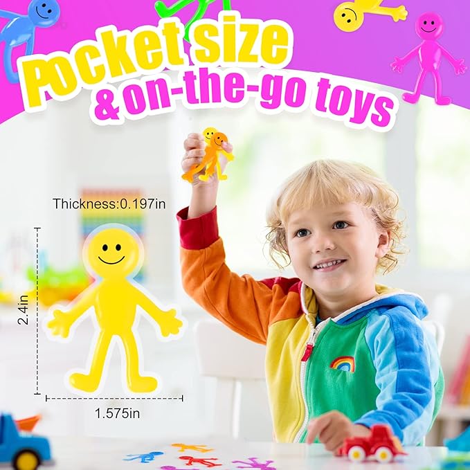 POPLAY 60PCS Smile Face Bendable Man, Stretchy Figures Party Favors Gooey Bendy Fidget Toys for Stress Relief, Classroom Exchange Prizes, Birthday Goodie Bag Stuffers