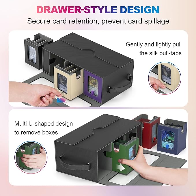 UAONO Commander Deck Box for MTG, 6-Deck Modular Card Case with Dice Tray Hold 600+ Double-sleeved Cards, Trading Cards Storage Box with MTG Dice 35PT Magnetic Card Holders, Multicolour Limited