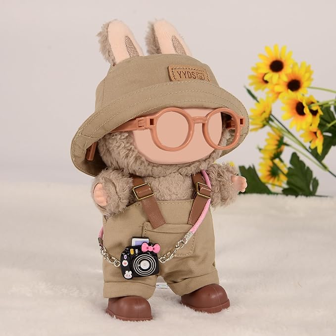 iBayda 17cm Fashion Doll Clothes & Accessories Set Include: Hat, Overall, Shoes, Glasses and Bag- Cute Clothes for Dress up Unique Style (Doll Not Included), Army Green