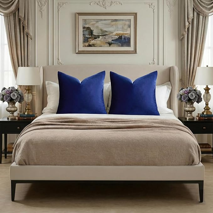 GIGIZAZA Royal Blue Velvet Throw Pillow Covers Big 26x26 Pack of 2 | Decorative Pillows for Couch,Euro Sham,280gsm Soft Textured Fabric,Modern Pillowcases,Luxury Cushion Covers