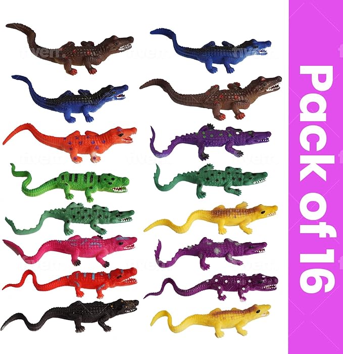 SENSORY4U Color Changing Crocodile Bath Toys – 16 Pack Stretchy Alligator Water Game for Toddlers, 6 Inch Rubber Animal Figure for Sensory Play, Party Favors & Water Table Fun