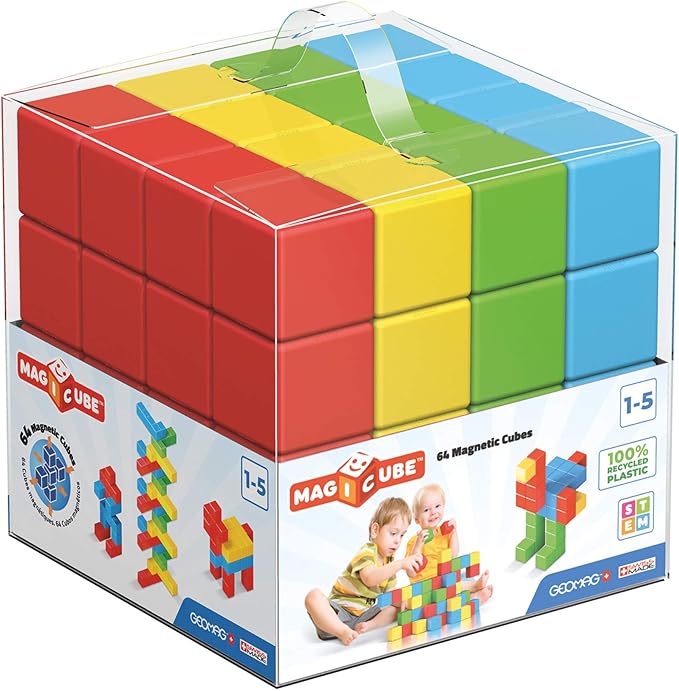 Geomag Magnetic Toys | Toddler Magnets | STEM-endorsed Educational Building Cube Set for Creativity & Early Learning Fun | Swiss-Made | 64 Pieces |Ages 1-5