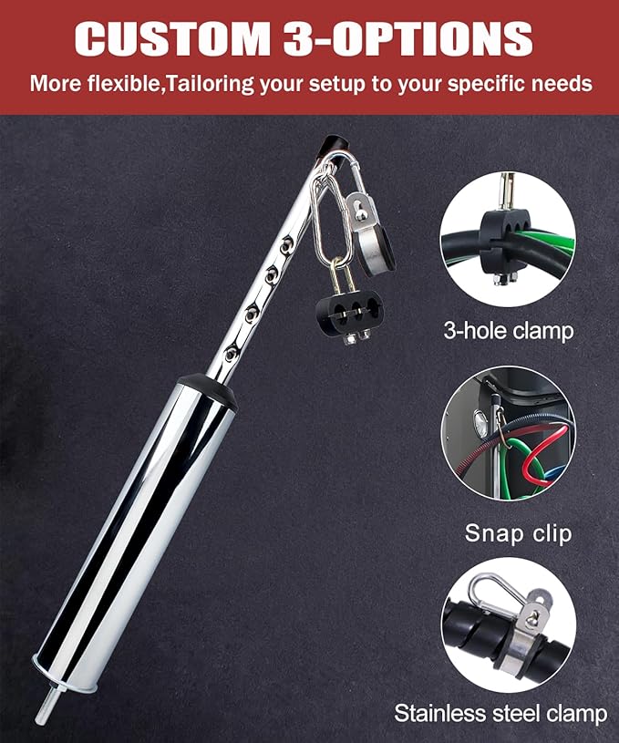 Semi Truck 24" Swivel Pogo Stick,Pogo Stick for Air Brake Line & Electric Power Cord Holder,Heavy Duty Stainless Steel Pogo Stick with 3 & 1 Hole Clamp,Chrome