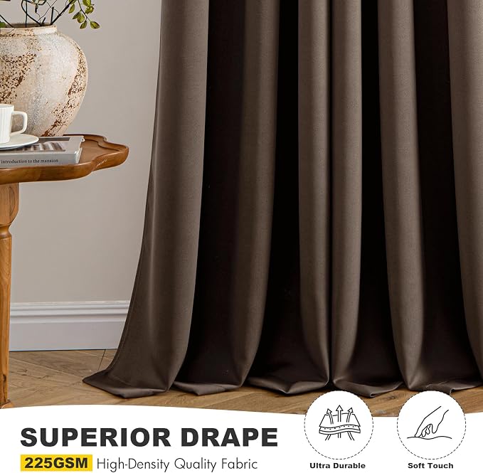 MIULEE Blackout Curtains for Bedroom 2 Panels 40"x72" Long Chocolate Brown | Thermal Insulated, Living Room Darkening Grommet Drapes, Noise Reducing, Light Blocking Window Treatments