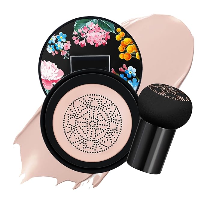 KYDA Mushroom Head Air Cushion BB Cream,Concealer Lasting Nude Makeup Moisturizing Pigment CC Liquid Foundation, Even Skin Tone Makeup Base Primer-Natural