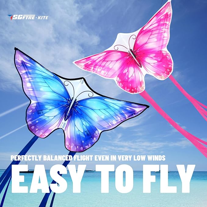 SGftre 3 Piece Set Butterfly Delta Octopus Kites for Kids and Adults，Easy to Fly for Outdoor Adults Children Line Kite for Kids Toy (Pink +Blue Dreamy Butterfly, 2)