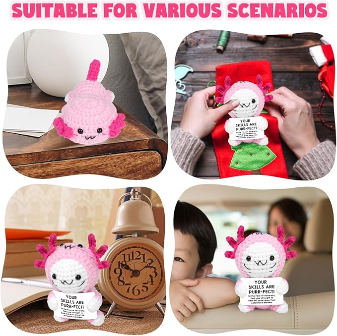 AICase Easter Basket Stuffers Decor Positive Crochet Axolotl,Crochet Cat Animals Stuff Inspirational Fanny Knitted Small Ideas Decorations Birthday Gifts for Women Men Her Sister Mom Dad Girls Boys