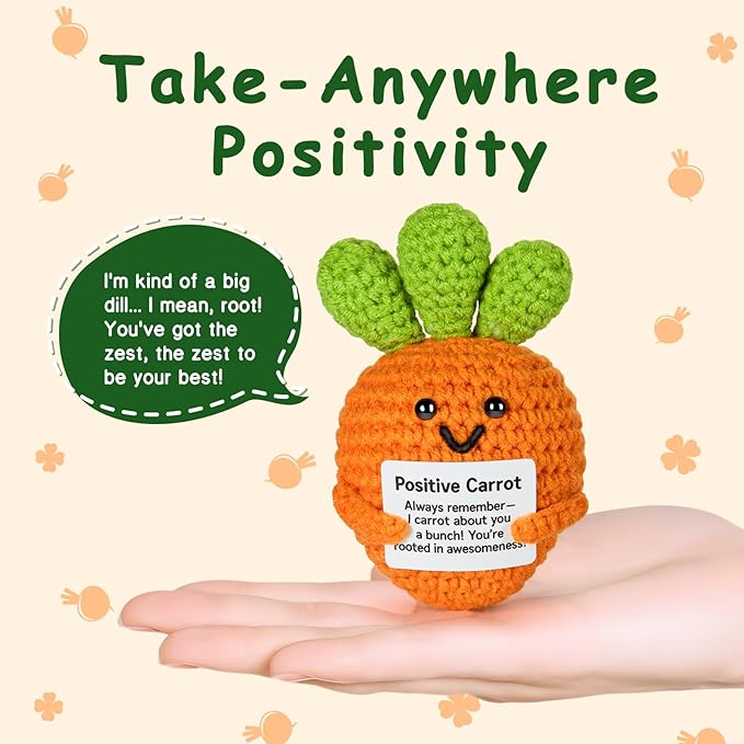 Emotional Support Crochet, Positive Crochet Carrot, Encouragement Gifts for Women Men Birthday Christmas Self Care Friends Coworkers Relaxation Gift Desk Home Fall Decor Inspirational Support