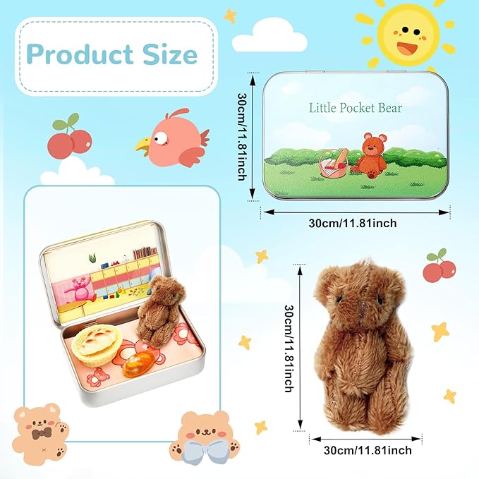Little Pocket Bear, Back to School Gift for Kids, Travel Buddy, Cute Bear Birthday Gift, Gifts for 4 5 6 7 8 Years Old Boys Girls