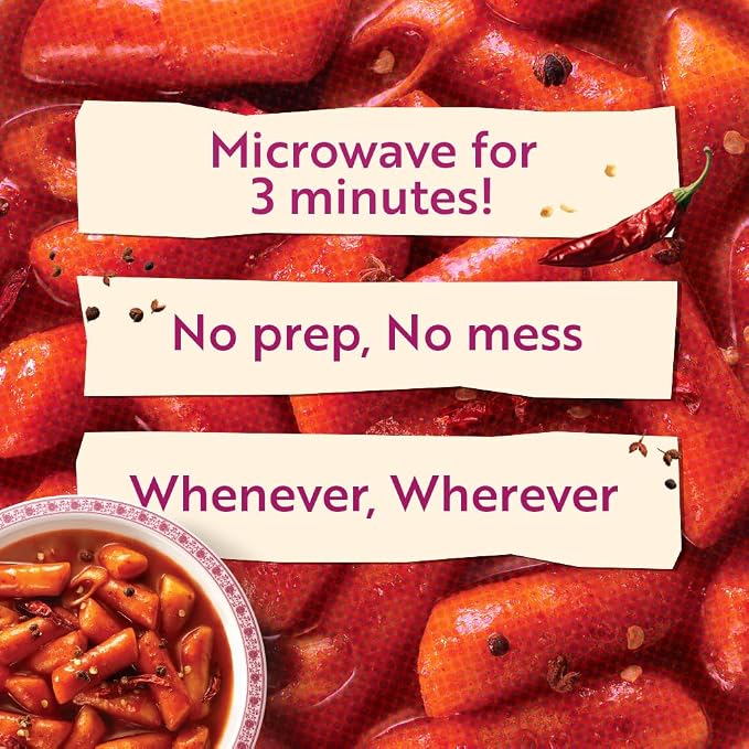 Spicy Cup Tteokbokki Instant Rice Cakes Korean – [Mala (Tingly Sichuan Spice) | Pack of 6] – Ready in 3 Minutes | Gluten-Free, Chewy, Quick & Easy Meal | Street Food Snack | 0 Cholesterol/ 0 Trans Fat - O’food