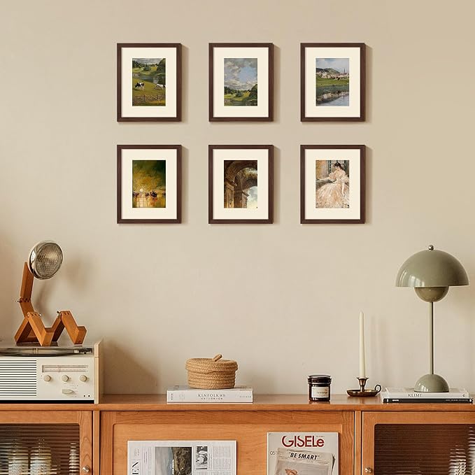 upsimples 8x10 Picture Frame, Display Pictures 5x7 with Mat or 8 x 10 Without, Wall Hanging Photo Frames, Brown, 1 Pack