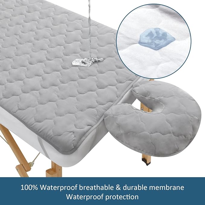2-Piece Waterproof Massage Table Sheet Set, Extra Soft, Cushy, for Massage Tables, Includes Massage Fitted Sheet and Face Rest Cover, Grey