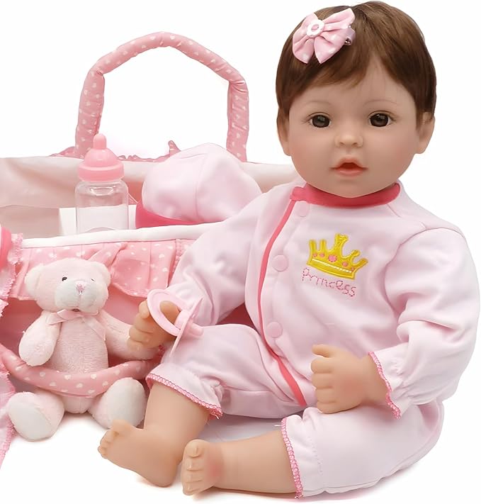 CHAREX Reborn Baby Dolls - 18 inch Realistic Baby Doll Pink Cradle Baby Girl Handmade Lifelike Weighted Realistic Silicone Baby Doll Soft Gift with Accessories for Kids Age 3+
