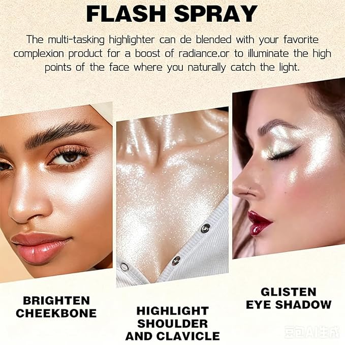 Pearl White Face and Body Highlighter Spray for Natural Glow Makeup, 0.14oz | High Gloss Powder, Waterproof Shimmer Spray for Daily Mardi Gras Singer Concert Music Rave Festival Outfits Accessories
