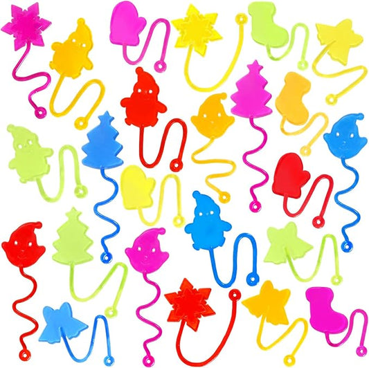 24PCS Christmas Stretchy Sticky Hands Toys for Kids, Rubbery Sticky Goodie Bag Stuffers Toys for Christmas Party Supplies, Colorful Sticky for Boys Girls Classroom Prizes