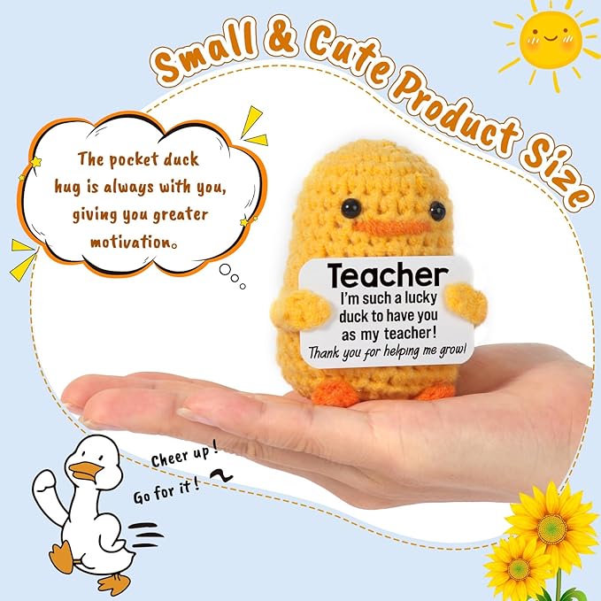 MBL Teacher Appreciation Gifts for Women - Thank You for Helping Me Grow, Handmade Crochet Duck Christmas Stocking Stuffers Xmas for Women Teachers Day, End of Year, Last Day of School