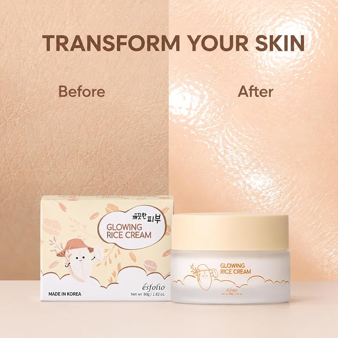 esfolio made in Korea Rice Facial Cream 2.82 oz (80 g) Daily Moisturizing Face Cream with Rice Extract, Lightweight and Smooth Texture, Facial Skin Care Moisturizer for Morning and Evening Use