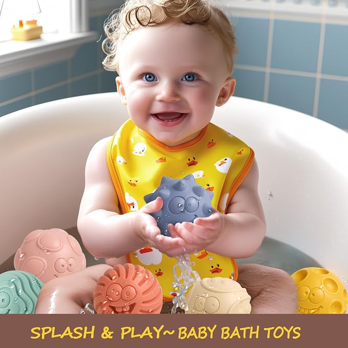 Sensory Balls for Baby, 6PCS Soft Textured Balls for 6-12M | Smiling Faces, Colorful Infant Ball Toys, Tummy Time, Learning & Travel, Montessori Gift for Baby Boys & Girls
