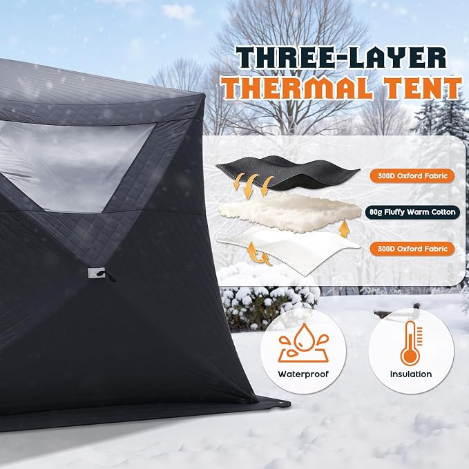 Albott Outdoor Sauna Tent with Wood Burning Stove, 4-6 Person Portable Sauna Tent, 8.2 x 8.2 x 6.7 FT, 3-Layer Thermal Oxford Fabric, Pop-Up Setup, Open-View Windows, Ground Nails & Wind Ropes, Grey