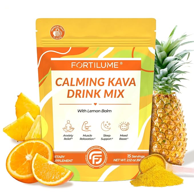 Calming Kava Drink Mix, Instant Kava Powder, Low-Calorie, Non-Alcoholic | Plant-Based Relaxation Alternative Beverage | 15 Servings (Tropical Fruit)