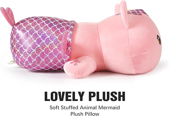 Onsoyours Cute Kitten Mermaid Plush Toy Stuffed Animal Kitty Soft Mermaid Cat Plush Pillow for Kids (Pink Cat Mermaid, 12")