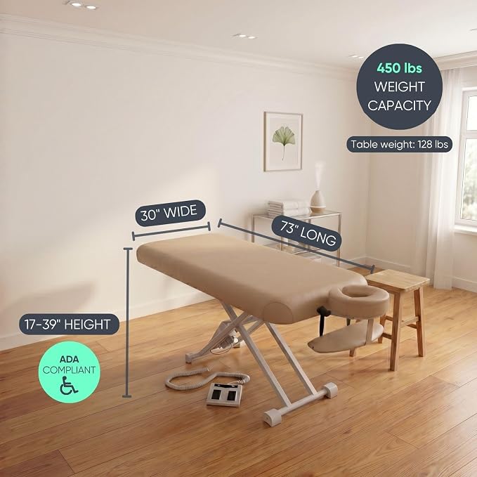Electric Massage, Spa, and Treatment Table - Quiet German Motors, Adjustable Height and Foot Control, ADA Compliant Treatment Table for Esthetician, Massage Therapists and Spa Professionals