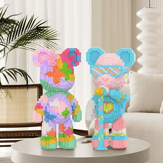 Bear Building Blocks with Organizer Bins (6000PCS), Fluorescent Bricks & Stroage Drawer, Gift for Adults & Kids, Ideal for Home & Office Decor, QR Code User Manual, 8888