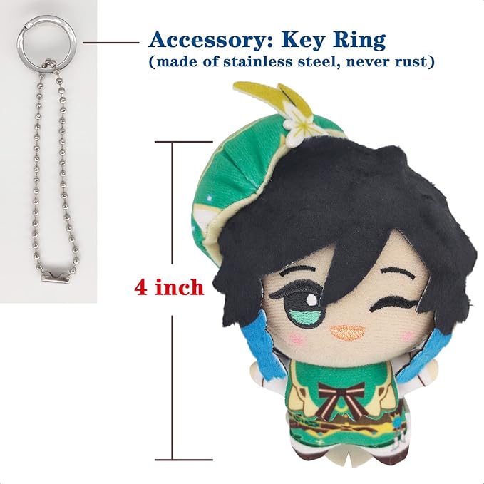 KOOLIYA Small Size Genshin Impact Figure Plush Doll - Venti (4 inch), Keychain Anime Figure Soft Stuffed Gift for Game Fans (Venti)