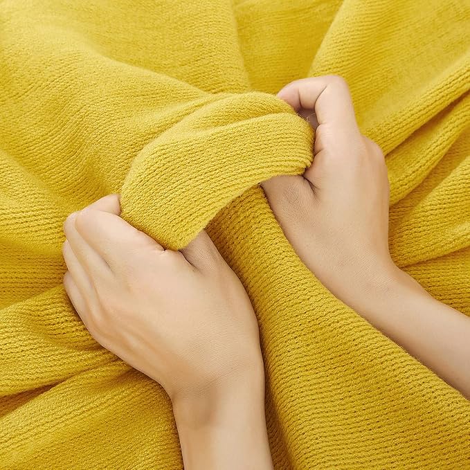 Homiest Mustard Yellow Knitted Throw Blanket with Fringe, 50x60 Inch | Pure Acrylic, Lightweight & Breathable, All-Season Use, Machine Washable, Wrinkle & Fade Resistant, for Couch Sofa And Bed