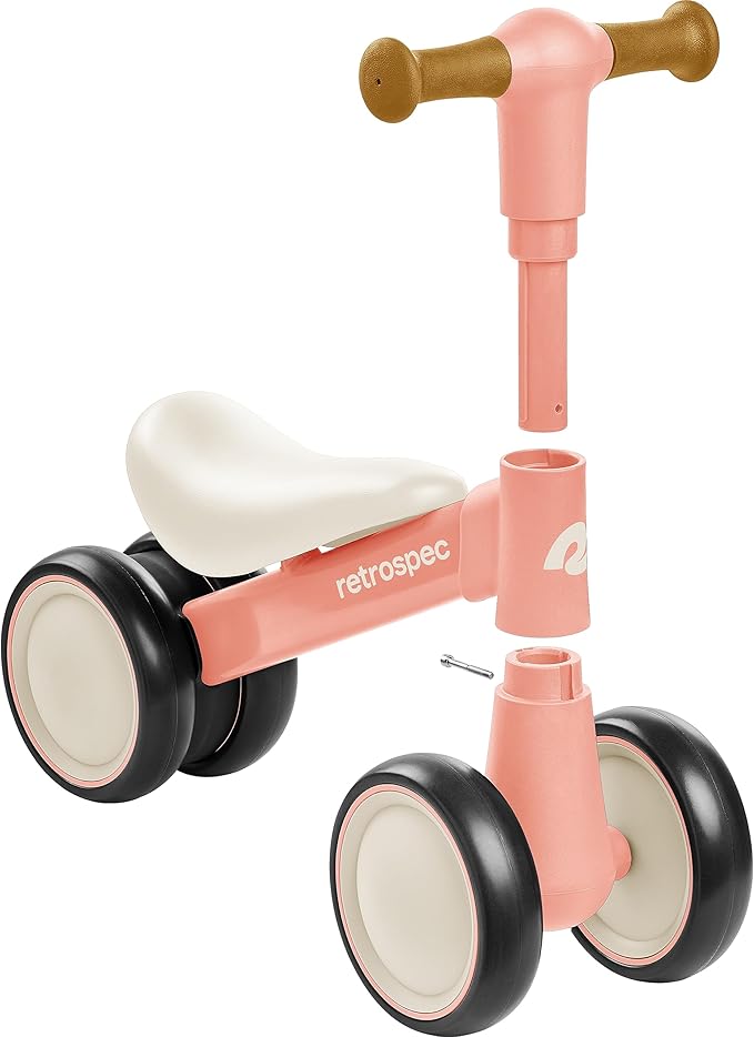 Retrospec Cricket 2 Baby Walker Balance Bike with 4 Wheels - Safe Learning Toy for Ages 12-24 Months - Scratch-Resistant Indoor Outdoor Toddler Riding Toy with Steering Limit & Soft Grips