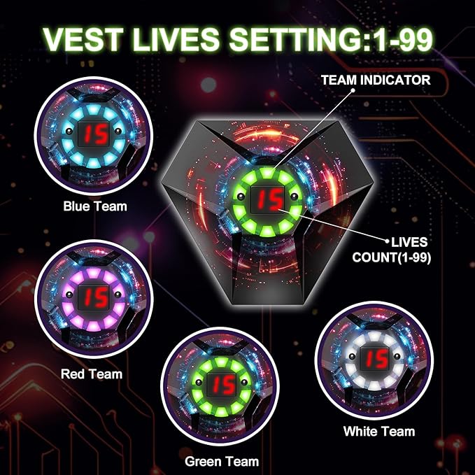 Laser Tag Guns Set of 4: LED Vest Setting | Dynamic Barrel | Fun Ideas Age 8+ Year Old Toys | Lazer Game Teen Boys & Girls Outdoor Activity | Gift for Kids, Teens & Adults